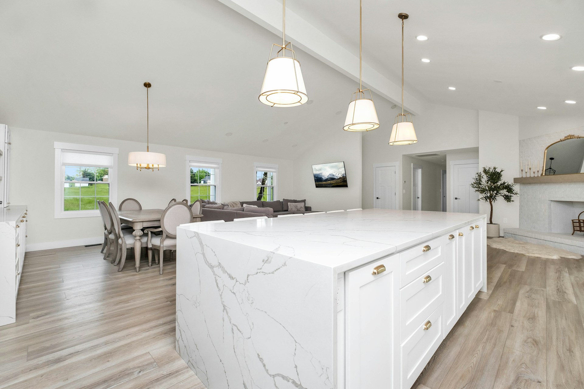 Modern kitchen with marble island
